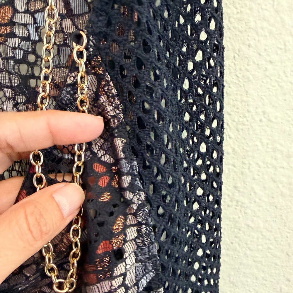 Savage X Fenty Womens Medium Black Lace Fishnet Catsuit Gold Chain Jumpsuit- M - Picture 10 of 16